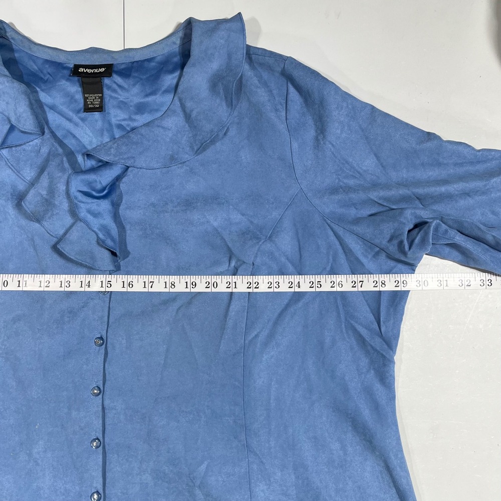 Avenue VTG Y2K Edwardian Fairy Grunge 90s Faux Suede Ruffle Top Blue Women 30 32 - Picture 4 of 8